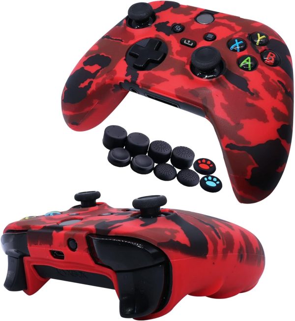 ⁦Jusy [2 Pack] for Xbox Series X/S Controller Soft Silicone Cover Skin, Sweat-Proof Anti-Slip Case Cover Protective Accessories Set, Dust-Proof Skin for Xbox Series X/S, with 10 Thumb Grips (Red+Blue)⁩ - الصورة ⁦3⁩