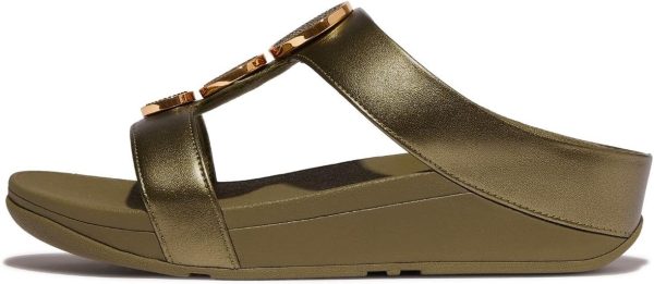 ⁦FitFlop Women's Halo Bead-Circle Metallic H-bar Slides Wedge Sandal⁩ - الصورة ⁦4⁩