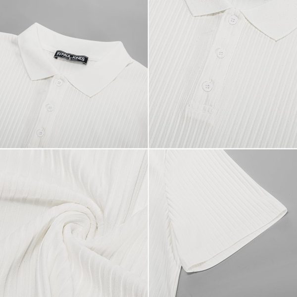 ⁦PJ PAUL JONES Mens Texture Polo Shirts Casual Wrinkle Free Elasticity Short Sleeve Knit Golf Shirt Tops⁩ - الصورة ⁦6⁩