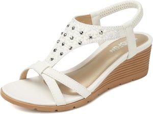 TEMOFON Wedge Sandals for Women Casual Summer Comfortable Bohemia Beach Sandals Open Toe Mid Heel Rhinestones Platform Shoes Sandal