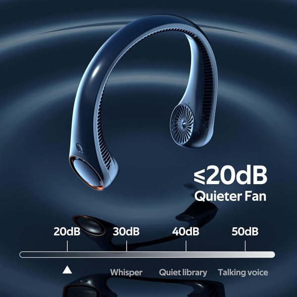 ⁦Portable Neck Fan, Hands Free Bladeless Fan, 360° Cooling Personal Fan,Wearable Quiet Fan for Outdoor Indoor, Birthday Gifts for Men Women Mom Dad, 4000mAh Battery USB Rechargeable, 3-Speeds(Blue)⁩ - الصورة ⁦4⁩