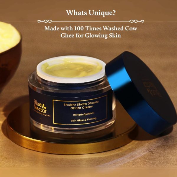 ⁦Blue Nectar Shata Dhauta Ghrita Face Cream for Women | 100 Times Washed Ghee Lightweight Women Face Cream for Skin Firming & Naturally Glowing Skin (19 Herbs, 50g)⁩ - الصورة ⁦2⁩