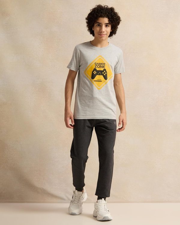 ⁦REDTAG Senior Boys Grey Printed T-Shirt⁩ - الصورة ⁦2⁩