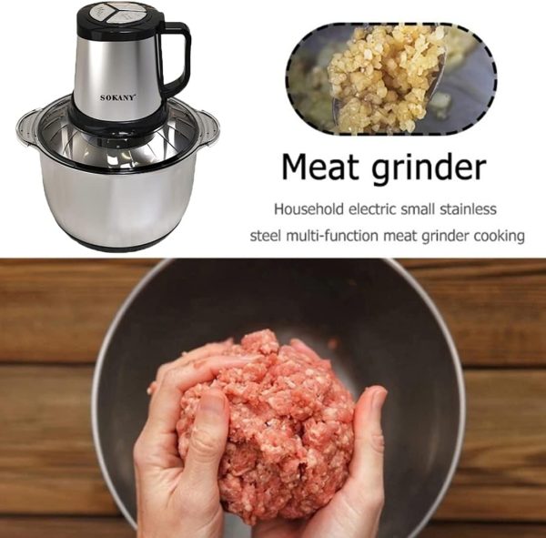 ⁦SOKANY SK-7015 800W Meat Grinder Electric, Food Processor Onion Vegetable Garlic Chopper Electric 4 Blades 5L Robust Stainless Steel Bowl (SK-7015, 800W, 5L)⁩ - الصورة ⁦5⁩