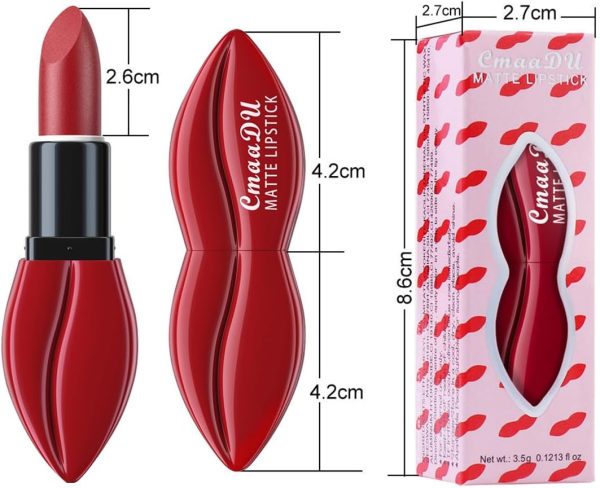 ⁦L&Wen Matte Lipstick for Women, Long Lasting Waterproof Highly Pigmented Moisturizing Velvet Lip Gloss, Not Fade Lightweight Smudge Proof Lip Stain for Girls and Women - Red 02⁩ - الصورة ⁦8⁩