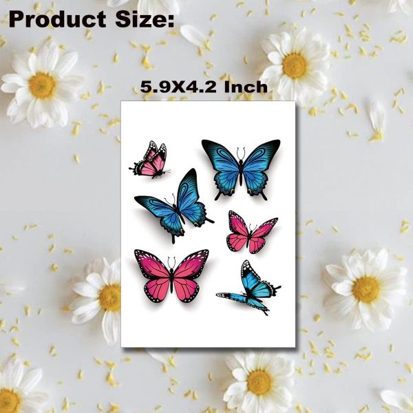 ⁦MAKINGTEC Butterfly Temporary Tattoos, 150 Various Styles Butterfly Tattoos Stickers, Waterproof 3D Tattoo for Kids Women Birthday Decorations Body Art Makeup Stickers⁩ - الصورة ⁦5⁩