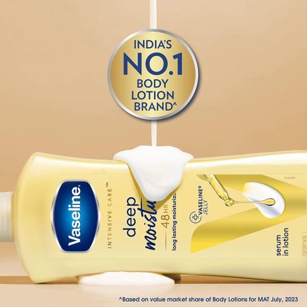 ⁦Vaseline Intensive Care Deep Moisture Nourishing Body Lotion 400 ml, Daily Moisturizer for Dry Skin, Gives Non-Greasy, Glowing Skin - For Men & Women⁩ - الصورة ⁦6⁩