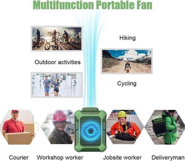 ⁦KASTWAVE Necklace Fan, Personal Belt Fan Clip On Waist Portable Cooling Fan & USB Necklace Fan Adjustable Fan Suitable for Travel Outdoor Working Jobsite 7000RMP Strong Airflow/ 3 Speeds⁩ - الصورة ⁦5⁩