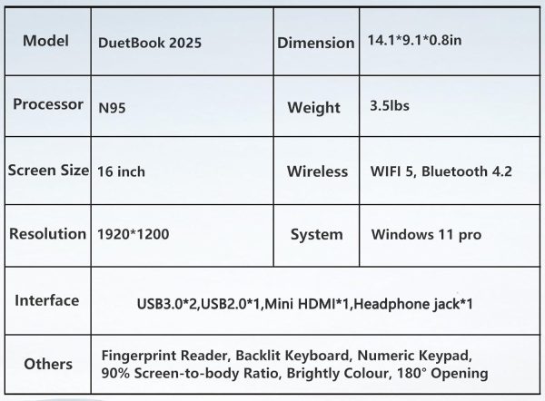 ⁦FUNYET 16 Inch Gaming Laptop, Laptop Computer 2025 Windows 11 Pro, 16GB RAM 1TB SSD, Intel 12th Gen N95 Processor(up to 3.4GHz), Backlit Keyboard, Fingerprint Unlock, FHD 1920 * 1200⁩ - الصورة ⁦8⁩