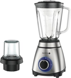 2 in 1 Glass Electric Blender, 600W – Grinder Included, Ice Crushing Blades, 2 Speeds + Pulse, Stainless Steel Body, Non-Slip Base, 1.5L Capacity