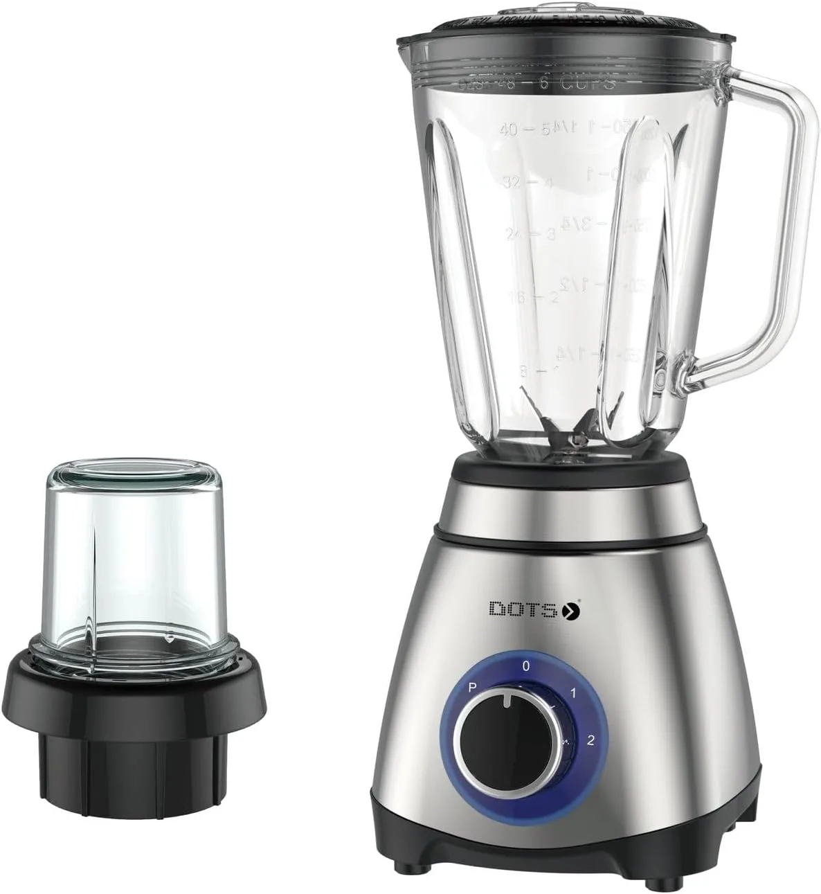 2 in 1 Glass Electric Blender, 600W – Grinder Included, Ice Crushing Blades, 2 Speeds + Pulse, Stainless Steel Body, Non-Slip Base, 1.5L Capacity