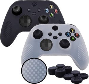 eWINNER Silicone Gel Controller Cover Skin Protector Kits Compatible with Microsoft Xbox Series X/S Controller Video Games Camouflage cover &8 x PRO Thumb Grip Caps (2Case+8Thumb Grips, Black)