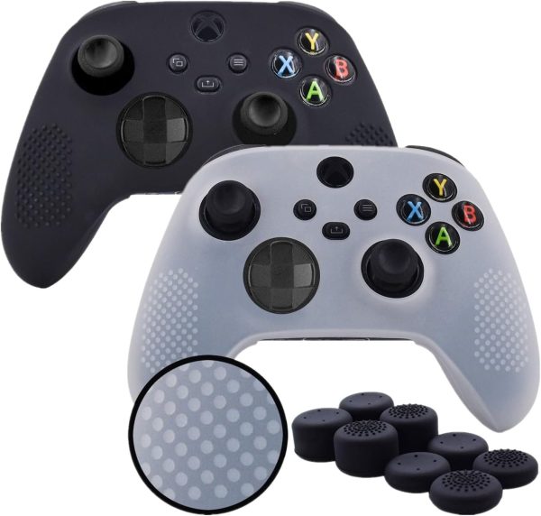 eWINNER Silicone Gel Controller Cover Skin Protector Kits Compatible with Microsoft Xbox Series X/S Controller Video Games Camouflage cover &8 x PRO Thumb Grip Caps (2Case+8Thumb Grips, Black)