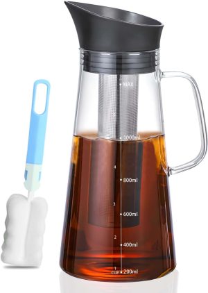 Azonee Cold Brew Coffee Maker, 1400ml Iced coffee maker Machine, with Removable 304 Stainless Steel Fine Mesh Infuser, Cold Brew Coffee Iced Hot Tea Maker, Cold Brew Tea and Fruit Infused Water