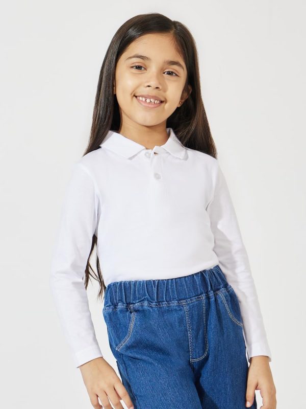 ⁦Styli Girls Solid Polo T-Shirt With Full Sleeves⁩ - الصورة ⁦6⁩