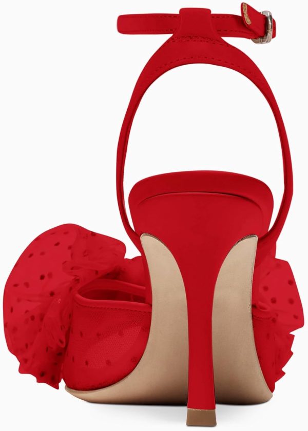 ⁦Coutgo Womens Bow Tie Heels Sandals Sexy Peep Toe Slingback Pumps Mesh High Stiletto Heel Summer Dress Wedding Shoes⁩ - الصورة ⁦5⁩