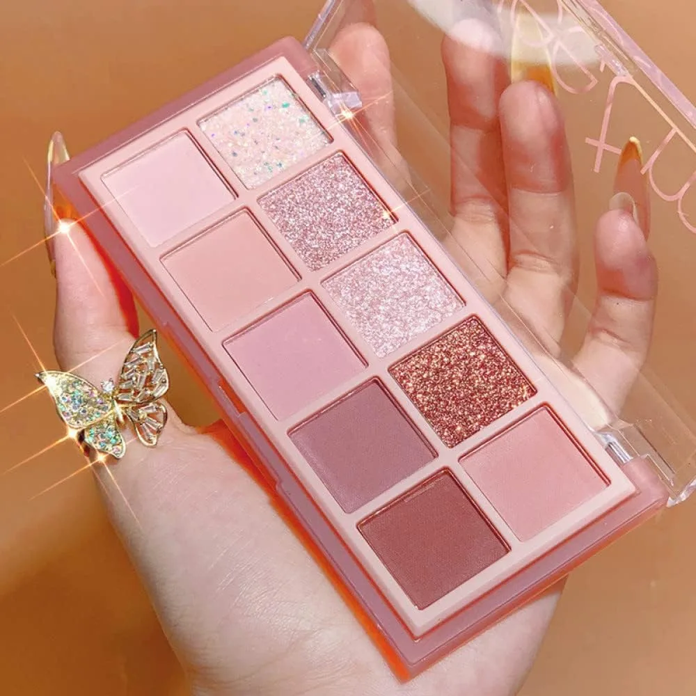 10 Colors Eyeshadow Palette,Matte&Glitter&Shimmer Eyeshadow Makeup,Pink Eye Black Pink Eyeshadow Shades, Naturing-Looking,High Pigment Waterproof Eye Shadow Palette Makeup