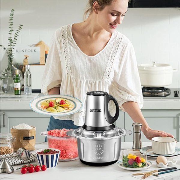 ⁦12 Cup Food Processor with 2 Bowls + 2 Blades, 3 Speed Electric Food Chopper 3L Meat Grinder with Stainless Steel & PC Bowls，Powerful Small Vegetable Chopper, for Fruits/Meat/Nuts,Baby Food⁩ - الصورة ⁦5⁩