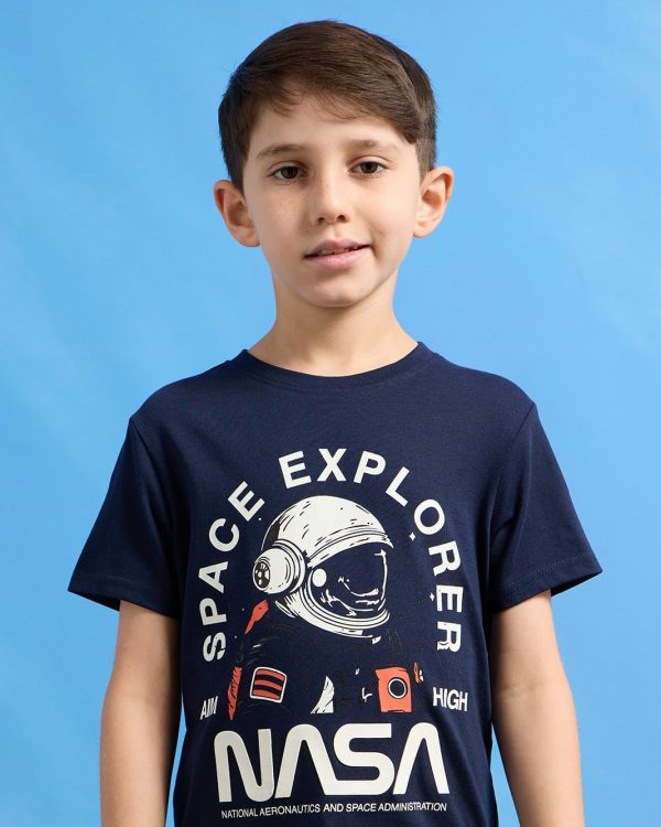 ⁦REDTAG Boys Navy Nasa Graphic T-Shirt⁩ - الصورة ⁦5⁩