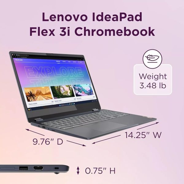 ⁦Lenovo Ideapad Flex 3i Chromebook 2-in-1 Laptop (15.6" FHD Touchscreen, Intel Pentium N6000, 8GB RAM, 256GB Storage (128GB eMMC+128GB IST SD Card)), Student & School, Webcam, NFC, Wi-Fi 6, Chrome OS⁩ - الصورة ⁦5⁩