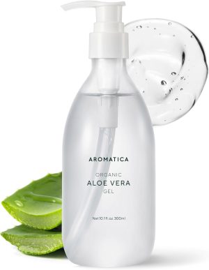 AROMATICA Organic Aloe Vera Gel 10.14oz / 300ml, Soothing, Cooling, Moisturizing, Vegan, EWG VERIFIED