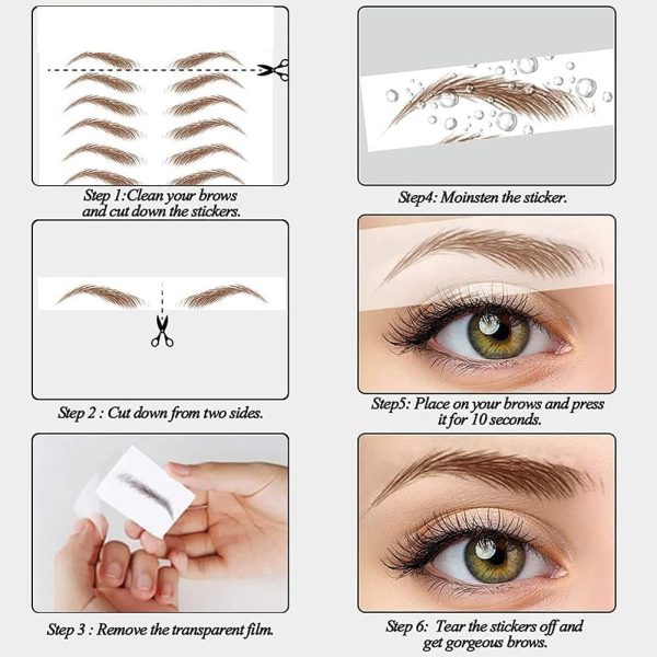 ⁦Eyebrow Tattoo Stickers, Waterproof Eyebrow Transfers Stickers Peel Off 6D Eyebrow Tattoo Sticker Nature False Eyebrows Hair-Like Long Lasting Tattoo Eyebrow for Woman Makeup Tool (20 Pairs, Black)⁩ - الصورة ⁦4⁩