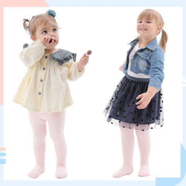 ⁦Toddler Girls Cotton Tights, Cable Knit Leggings, 3 Pairs, White Pink Grey, Ages 1-4 (UAE/KSA, Age, 1, 2, White Grey Pink)⁩ - الصورة ⁦2⁩
