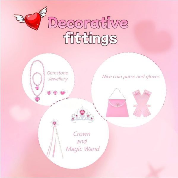 ⁦Princess Costume Dress up Clothes for Girl 3-10 Year Old, Princess Cape Set with Beaded Jewelry, Princess Cosplay Up Set for Little Girls Toddler Birthday Halloween Party⁩ - الصورة ⁦4⁩