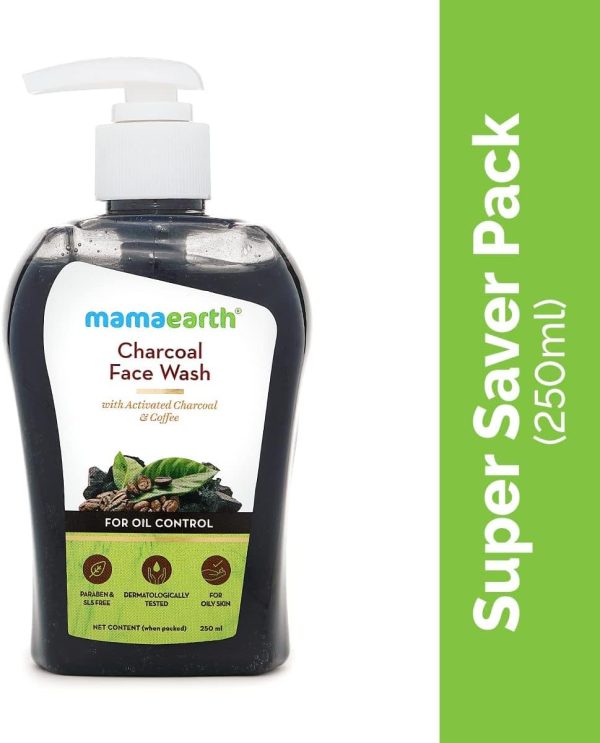 ⁦Mamaearth Charcoal Face Wash with Activated & Coffee for Oil Control (250)⁩ - الصورة ⁦2⁩