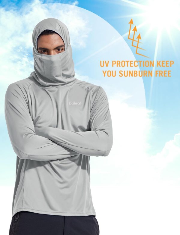 ⁦BALEAF Men's Sun Protection Hoodie Shirt UPF 50+ Long Sleeve UV SPF T-Shirts with Mask Rash Guard Fishing Lightweight⁩ - الصورة ⁦4⁩