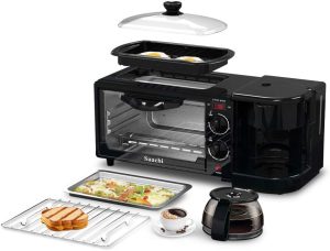 Saachi 3 In 1 Breakfast Machine, Multi-Functional Breakfast Maker, Non-Stick Griddle, Oven Tray, Coffee Maker, NL-BS-2951