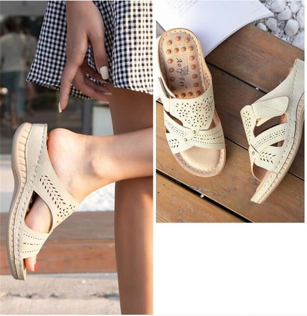 ⁦wuzhengzhijia Women's PU Leather Orthopedic Sandal, 39 EU⁩ - الصورة ⁦3⁩