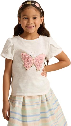 REDTAG Girls White Butterfly T-Shirt