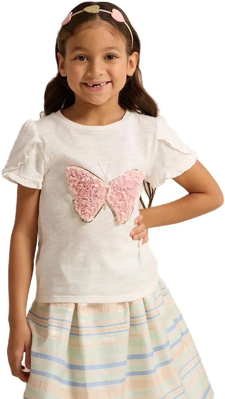 REDTAG Girls White Butterfly T-Shirt