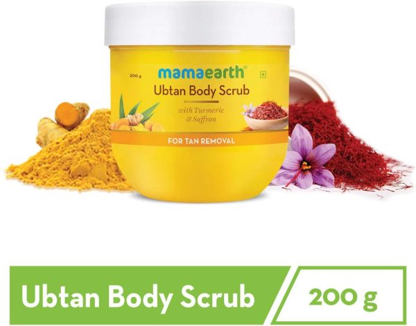 ⁦Mamaearth Ubtan Body Scrub for Men & Women 200g | With Turmeric, Saffron & Walnut Beads - Removes Sun Tan⁩ - الصورة ⁦2⁩