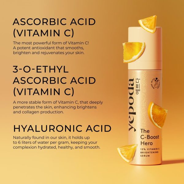 ⁦YEPODA - THE C-BOOST HERO - 15% Vitamin C Brightening Serum. Powerful Serum with 15% Vitamin C and Other Power Active Ingredients (30 ml)⁩ - الصورة ⁦4⁩