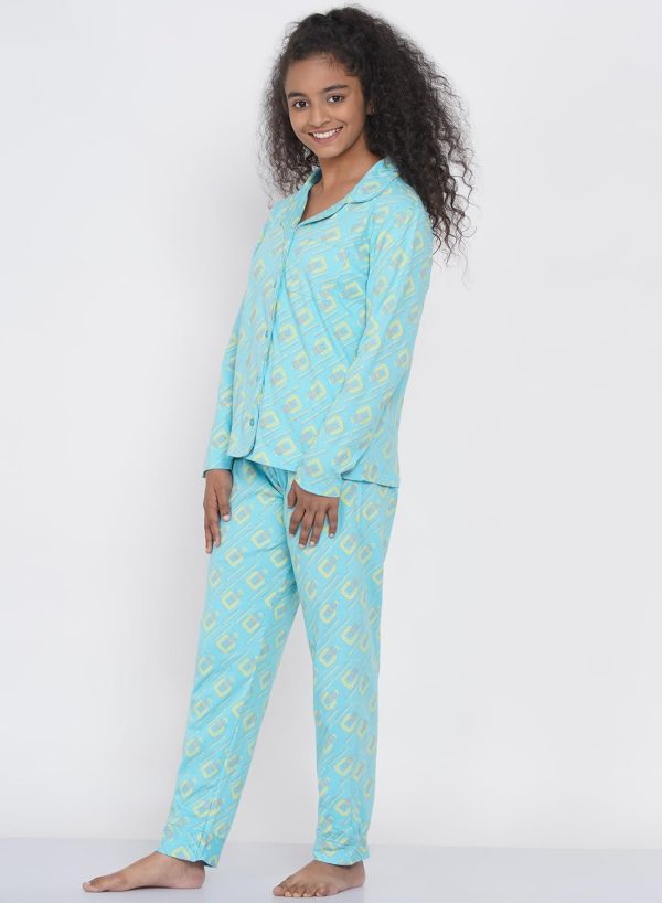 ⁦Lauren Smith Girl's Pajama Set Long Sleeve Buttoned Top with pants 2 Piece Printed Sleepwear Cotton Teen Girls Soft Pjs Lounge Set Kids nightwear sets⁩ - الصورة ⁦4⁩