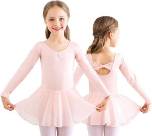 THE WHITE SHOP Kids Girls Classic Long Sleeve Leotard Dance Ballet Dress Gymnastics Cross Back Design Tutu Dresses Coton Comfortable Girls' Dance Apparel Clothing