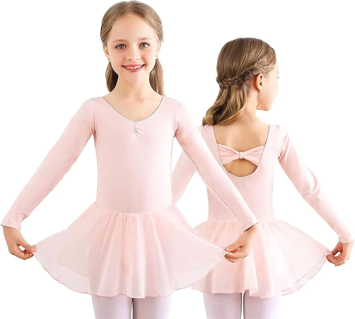 THE WHITE SHOP Kids Girls Classic Long Sleeve Leotard Dance Ballet Dress Gymnastics Cross Back Design Tutu Dresses Coton Comfortable Girls' Dance Apparel Clothing