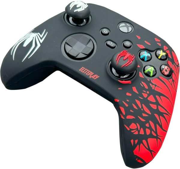 ⁦ElitePlay Black and Red Spider Anti-Slip Silicone Cover Skin for Xbox Controller, Soft Rubber Case for Xbox Series X, Series S and Xbox One Wireless Controller With 2 Sets Thumb Grips⁩ - الصورة ⁦3⁩