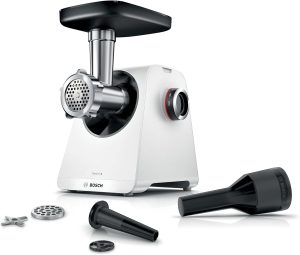 Bosch, MultiPower Series 4 Meat Grinder Powerful 1900 Watt Motor Meat Grinder Sausage Topper, White, MFWS420W