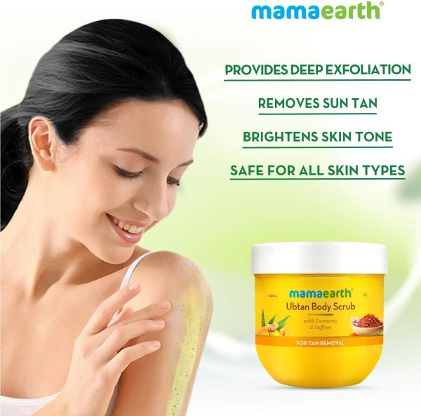 ⁦Mamaearth Ubtan Body Scrub for Men & Women 200g | With Turmeric, Saffron & Walnut Beads - Removes Sun Tan⁩ - الصورة ⁦3⁩