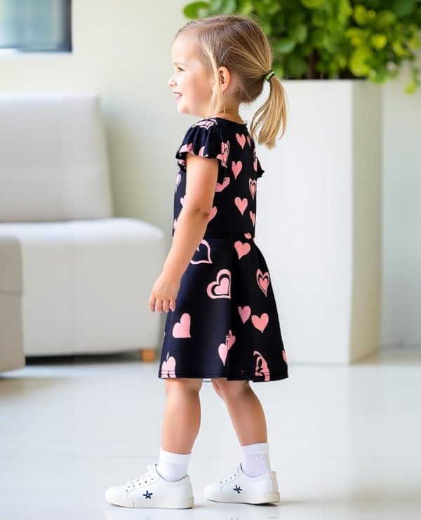 ⁦VeryNew Girls Ruffle Sleeve Dress A-Line Skater Kids Cute Cat Casual Dresses Summer Sundress for 4-8 Years⁩ - الصورة ⁦3⁩