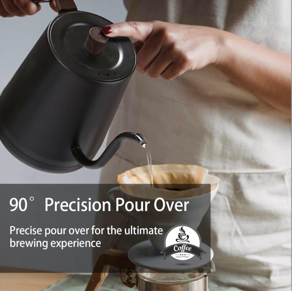⁦TRASSLE Electric Gooseneck Kettle,Pour-Over Coffee and Tea Kettle Wood Handle, Quick Heating, Precise Temperature Control,Stainless Steel Inner Lid & Bottom, 1000W/0.8L(Black)⁩ - الصورة ⁦5⁩