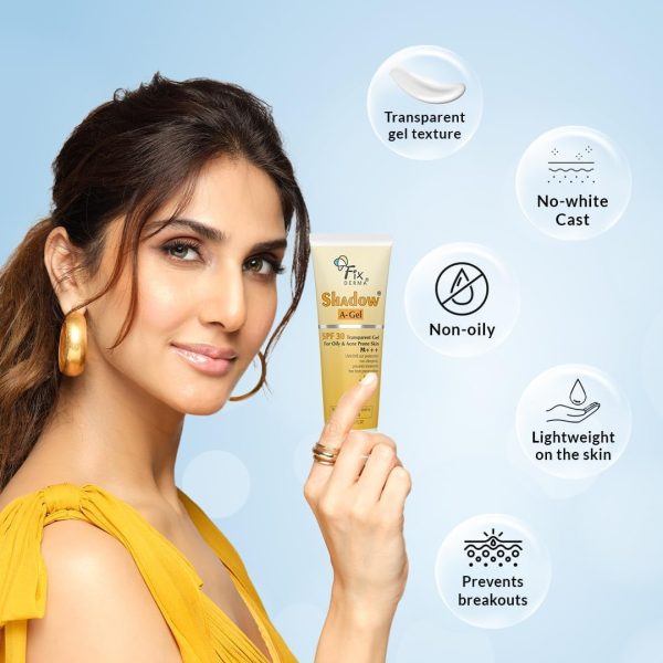 ⁦Fixderma Shadow Sunscreen A-Gel SPF 30 for Acne Prone Skin, Non-Oily, Broad Spectrum UVA and UVB Protection, Transparent Gel - 75ml⁩ - الصورة ⁦4⁩