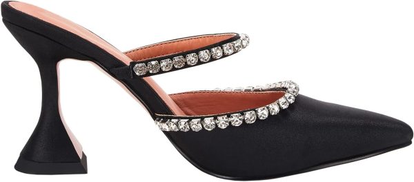 ⁦VETASTE Women's Pointed Toe Strappy Heels Crystal Satin Heeled Mules Wedding Party Shoes⁩ - الصورة ⁦3⁩
