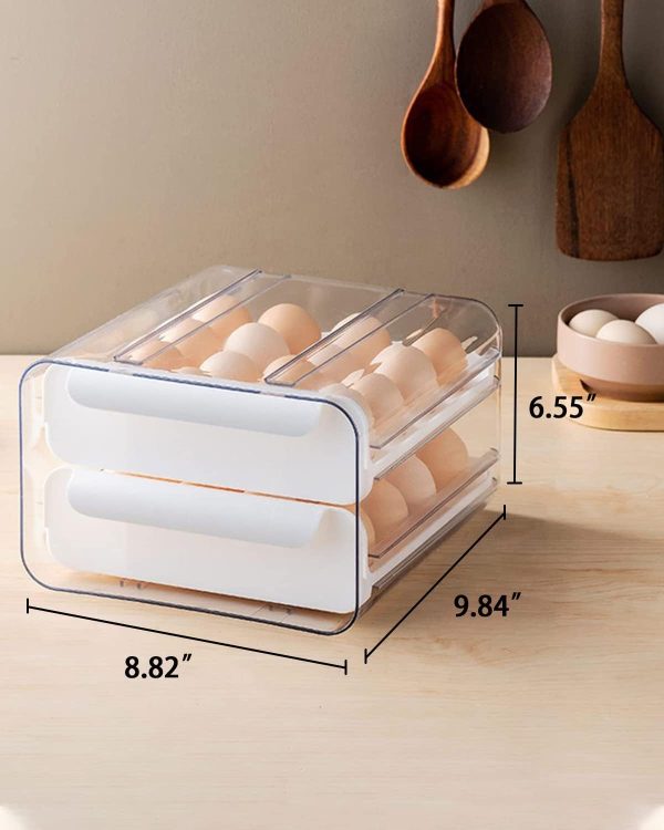 ⁦Arabest Large Capacity Egg Holder for Refrigerator,Egg Storage Container Organizer Bin,Stackable Clear Plastic Storage Container,Egg Fresh Storage Box with Handles,Household Egg Holder (White)⁩ - الصورة ⁦5⁩