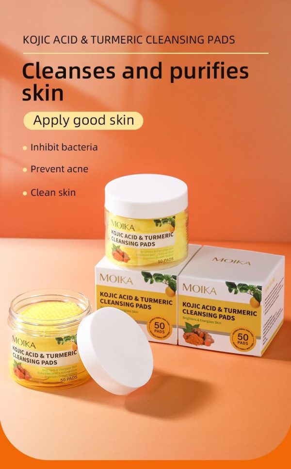⁦Turmeric Kojic Acid Cleansing Pads - Makeup Remover & Skincare Pads - Soft, Absorbent, Unbleached Facial Cotton, Glow Organic Skin Care - 50 Count⁩ - الصورة ⁦7⁩