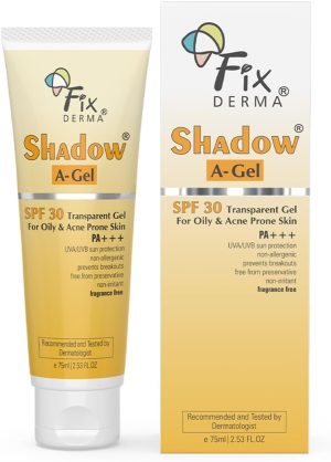 Fixderma Shadow Sunscreen A-Gel SPF 30 for Acne Prone Skin, Non-Oily, Broad Spectrum UVA and UVB Protection, Transparent Gel - 75ml