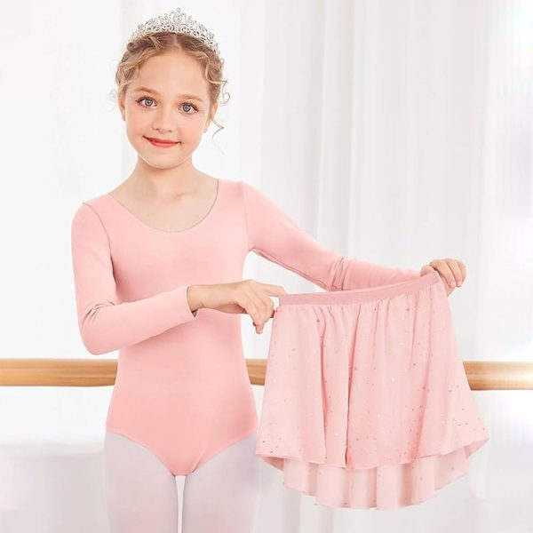 ⁦Trezalmyx Girls Ballet Leotard with Long Sleeve, Crisscross Back Dance Dress & Removable Shiny Skirt Combo for Kids⁩ - الصورة ⁦2⁩